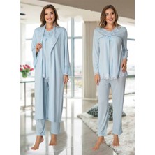 Dvina Effortt Lohusa Sabahlıklı Pijama Takımı Mavi - 7034