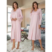 Dvina Effortt Lohusa Sabahlıklı Gecelik Takımı Pembe - 7015