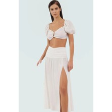 Şık Bluz Etek Takım Viskoz Polyester Karışımı Rahat Kalıp Yazlık Mükemmel Uyum Trend Tasarım