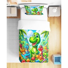 Dino Dinozor 3D Dijital Baskılı Tek Kişilik Erkek Çocuk Çarşafsız Nevresim Takımı