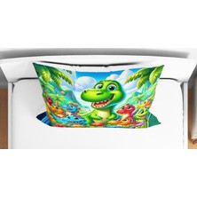 Dino Dinozor 3D Dijital Baskılı Tek Kişilik Erkek Çocuk Çarşafsız Nevresim Takımı