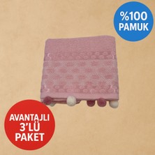 Olka 3'lü Ponponlu Pembe El ve Yüz Havlusu (50X85)