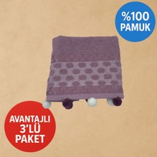 Maela 3'lü Ponponlu Mor El ve Yüz Havlusu (50X85)