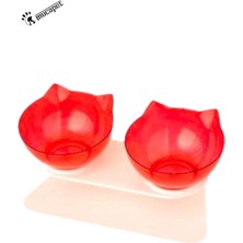 Kedi Kafalı Ikili Mama ve Su Kabı, Kırmızı, Şık ve Kullanışlı Tasarım