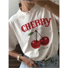 Unisex Happy Cherry Baskılı Tasarım Tshirt