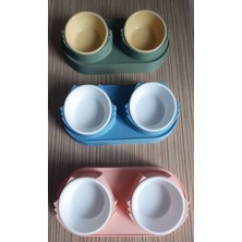 Ikili Renkli Plastik Kedi ve Köpek Mama Kabı Seti