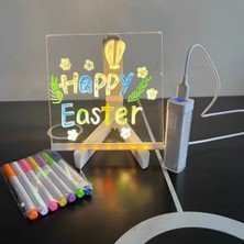 Büro Ev Ofis Hediyesi Için 20X20CM Renkli Fosforlu Kalemli Dikdörtgen LED Işıklı Yazı Panosu