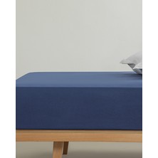 English Home Düz Pamuklu Tek Kişilik Lastikli Çarşaf 100x200 cm Gece Mavisi