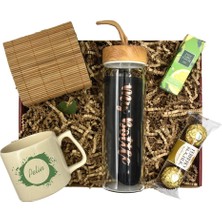 Kalemedair Kişiye Özel Defter Cam Matara Kolonya Kalem ve Çikolata Hediye Kutusu - Siyah