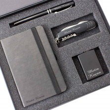 Kalemedair Kişiye Özel Cep Defteri Metal Çakmak Çakı ve Kalem Seti Siyah