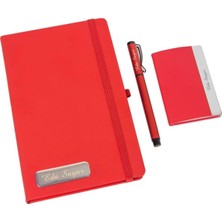 Kalemedair Kişiye Özel Kırmızı Defter Kartvizitlik ve Kalem Seti - Kutulu