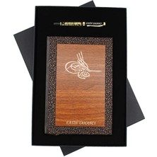 Kalemedair Kişiye Özel Osmanlı Tuğralı Kutulu Lüks Ahşap Defter ve Roller Kalem Seti