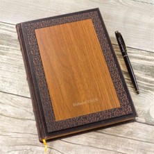 Kalemedair Kişiye Özel Deri Işlemeli Ahşap Büyük Boy Defter ve Kalem Seti