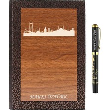 Kalemedair Kişiye Özel Istanbul Temalı Lüks Ahşap Defter ve Roller Kalem Setı