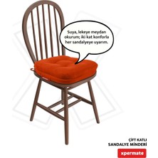 Xpermate Çift Kat Sandalye Minderi Fermuarlı Yıkanabilir Kılıf Bağcıklı Su Ve Yağ Itici 42x42x8 Kremit