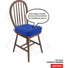 Xpermate Çift Kat Sandalye Minderi Fermuarlı Yıkanabilir Kılıf Bağcıklı Su ve Yağ Itici 42X42X8 Mavi