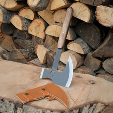 El Yapımı Kamp Baltası 37 cm  – Ay Yıldız Desenli - Ceviz Sap - Taşıma Kolaylığı Sağlayan Hafif Tasarım