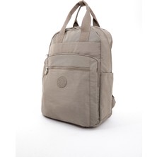 Sanmorris Unisex Suya Dayanıklı Orta Boy Krinkıl Kumaş Çok Gözlü  Vizon Laptop Okul ve Seyahat Sırt Çantası