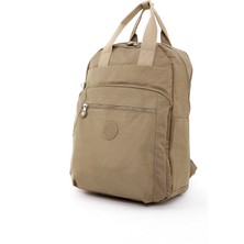 Sanmorris Unisex Suya Dayanıklı Orta Boy Krinkıl Kumaş Çok Gözlü Bej Laptop Okul ve Seyahat Sırt Çantası