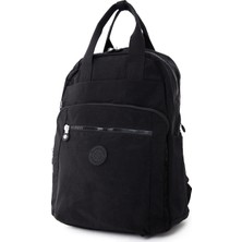 Sanmorris Unisex Suya Dayanıklı Orta Boy Krinkıl Kumaş Çok Gözlü Siyah Laptop Okul ve Seyahat Sırt Çantası