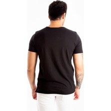 DeepSEA Siyah Geniş Yaka Likralı Tişört Oval Yaka Slim Fit Eteği Oval Açık Yaka T-shirt 1801199
