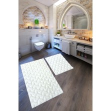 Desenli Tavşan Tüyü Yumuşak 2’li Banyo Paspası – Kaymaz Tabanlı Klozet Takımı Krem