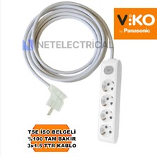 Multi-Let | Dörtlü 1 Metre Anahtarlı Topraklı Yan Fişli Çocuk Korumalı Grup Priz - 4'lü, 1 M, 3x1.5 Ttr (Tam Bakır) Kablolu