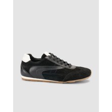 Cabani %100 Hakiki Deri Siyah Süet Bağcıklı Kadın Sneaker