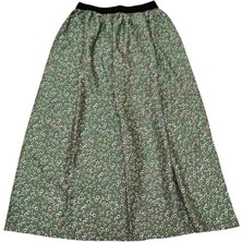 Kız Çocuk Çiçek Desenli Uzun Etek – Yüksek Bel Rahat Kalıp Namaz Eteği