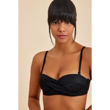 Bali Siyah Balenli Dolgulu Straplez Push-Up Bikini Üst