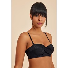 Bali Siyah Balenli Dolgulu Straplez Push-Up Bikini Üst