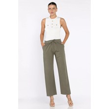 Bel Lastikli Paça Püsküllü Kadın Keten Pantolon P-00017847