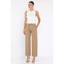 Bel Lastikli Paça Püsküllü Kadın Keten Pantolon P-00017847