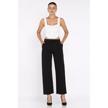 Bel Lastikli Paça Püsküllü Kadın Keten Pantolon P-00017847