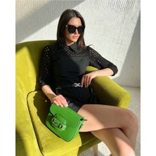 La Mode Istanbul Kadın Atlas Kumaş Lazer Kesim Cep Detaylı Gömlek Yaka Tulum