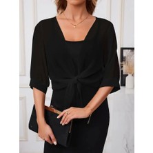 Fy Butik Kadın Truvakar Kol Önden Bağlamalı Kısa Şifon Bolero Ceket