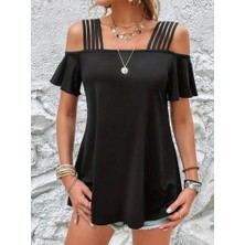 Fy Butik Kadın Kısa Kollu Beş Askılı Viskon Bluz