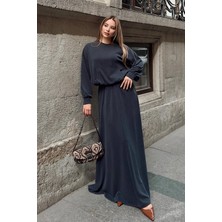 Olcay Oversize Premium Kumaş Sweat Etekli Takım Füme 7011-TK