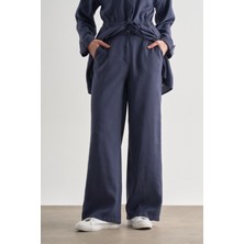 Mizalle Lacivert Rahat Kesim Geniş Paçalı Modal Pantolon