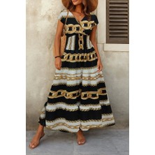 Fy Butik Kadın Kısa Kollu Kruvaze Yaka Beli Lastikli Süprem Maksi Boy Elbise