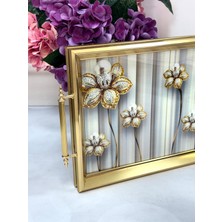 Ahşap Çerçeveli Cam Tepsi Inci Çiçekli  44/31 cm