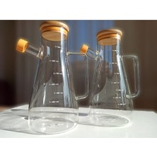 Bambu Kapaklı Vakumlu Borosilikat Cam Yağlık & Sirkelik 2'li Set 900 ml