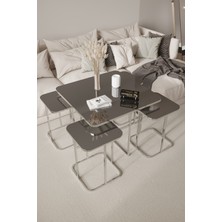 Home Plus Mobilya 4+1 Gümüş Kaplama Füme Ayna Radüslü Orta Sehpa