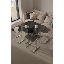 Home Plus Mobilya 4+1 Gümüş Kaplama Füme Ayna Radüslü Orta Sehpa