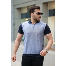 Fy Butik Erkek Fermuar Yakalı Çizgili Kısa Kollu Tişört