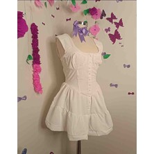 Eley Alt Tarafı Şortlu Mini Elbise beyaz