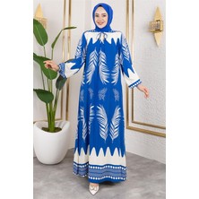 Yakası Bağlamalı Viskon Elbise Indigo - Indigo - 52