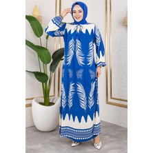 Yakası Bağlamalı Viskon Elbise Indigo - Indigo - 52