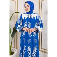 Yakası Bağlamalı Viskon Elbise Indigo - Indigo - 52