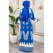 Yakası Bağlamalı Viskon Elbise Indigo - Indigo - 52